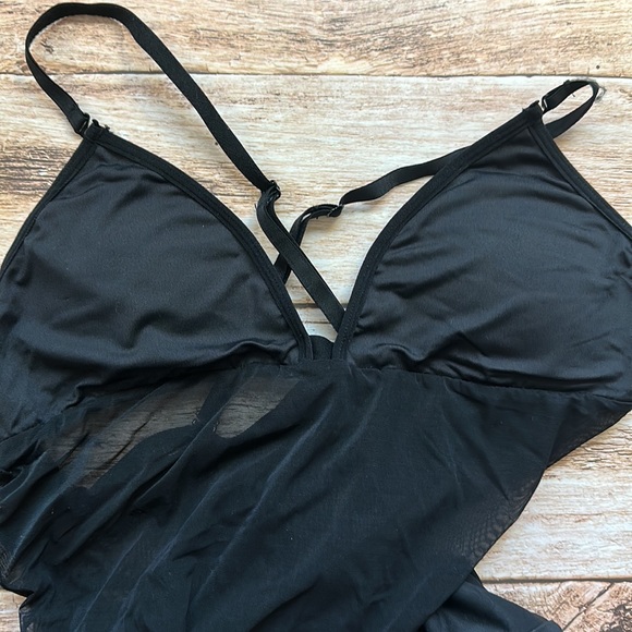 SET OF 2! NWOT Capezio Women's Plunge Neck Mesh Midriff Body Liner Leotard sz lg - Picture 5 of 7